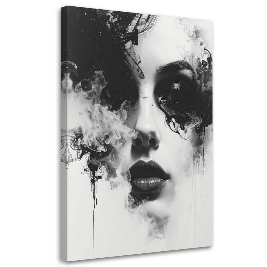 Nowoczesny obraz na płótnie canvas,do salonu sypialni Abstrakcyjny portret kobiety czarno biały 40x60 cm