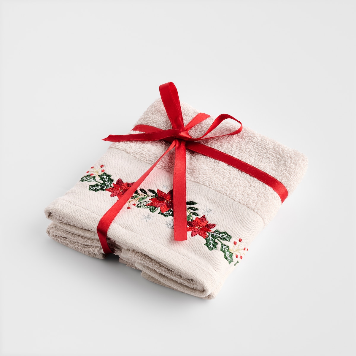 Komplet ręczników dekoracyjnych do twarzy lub rąk 2szt Poinsetia 30x50 cm z motywem gwiazdy betlejemskiej