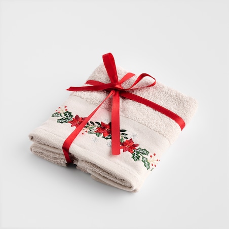 Komplet ręczników dekoracyjnych do twarzy lub rąk 2szt Poinsetia 30x50 cm z motywem gwiazdy betlejemskiej