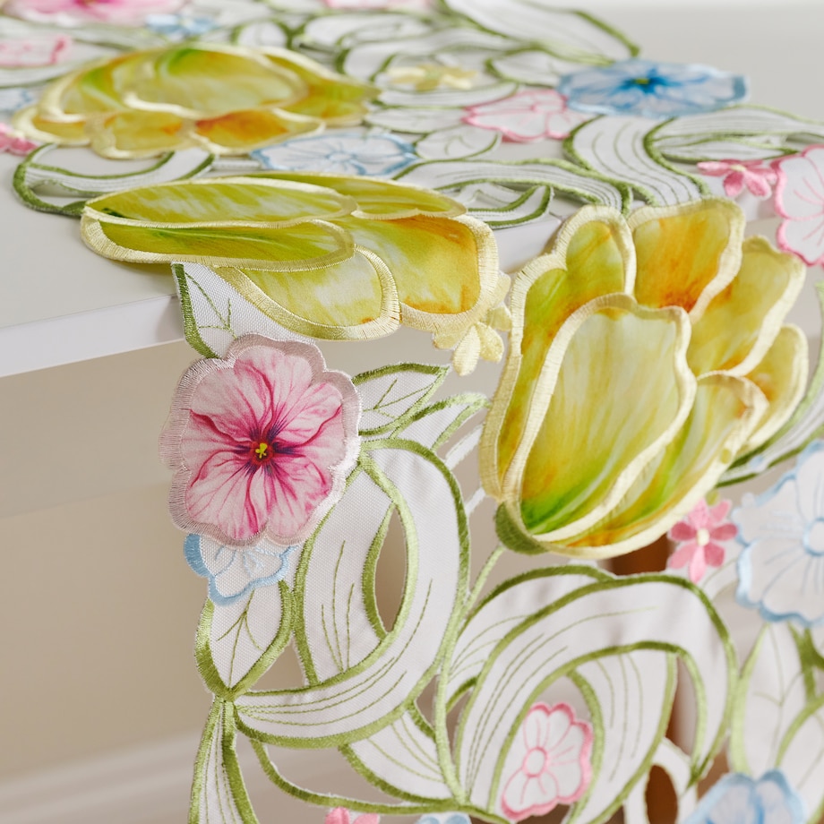 Bieżnik Haftowany Floresse 35x175 cm z motywem kwiatowym