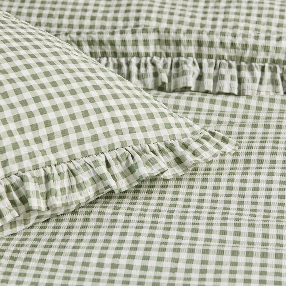 Pościel z kory z falbaną Minomi 200x220 cm w kratę