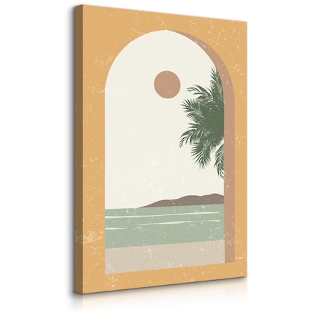 Obraz Na Płótnie Widok Z Okna Palmy Ocean Klify Styl Boho Abstrakcja 30x40cm