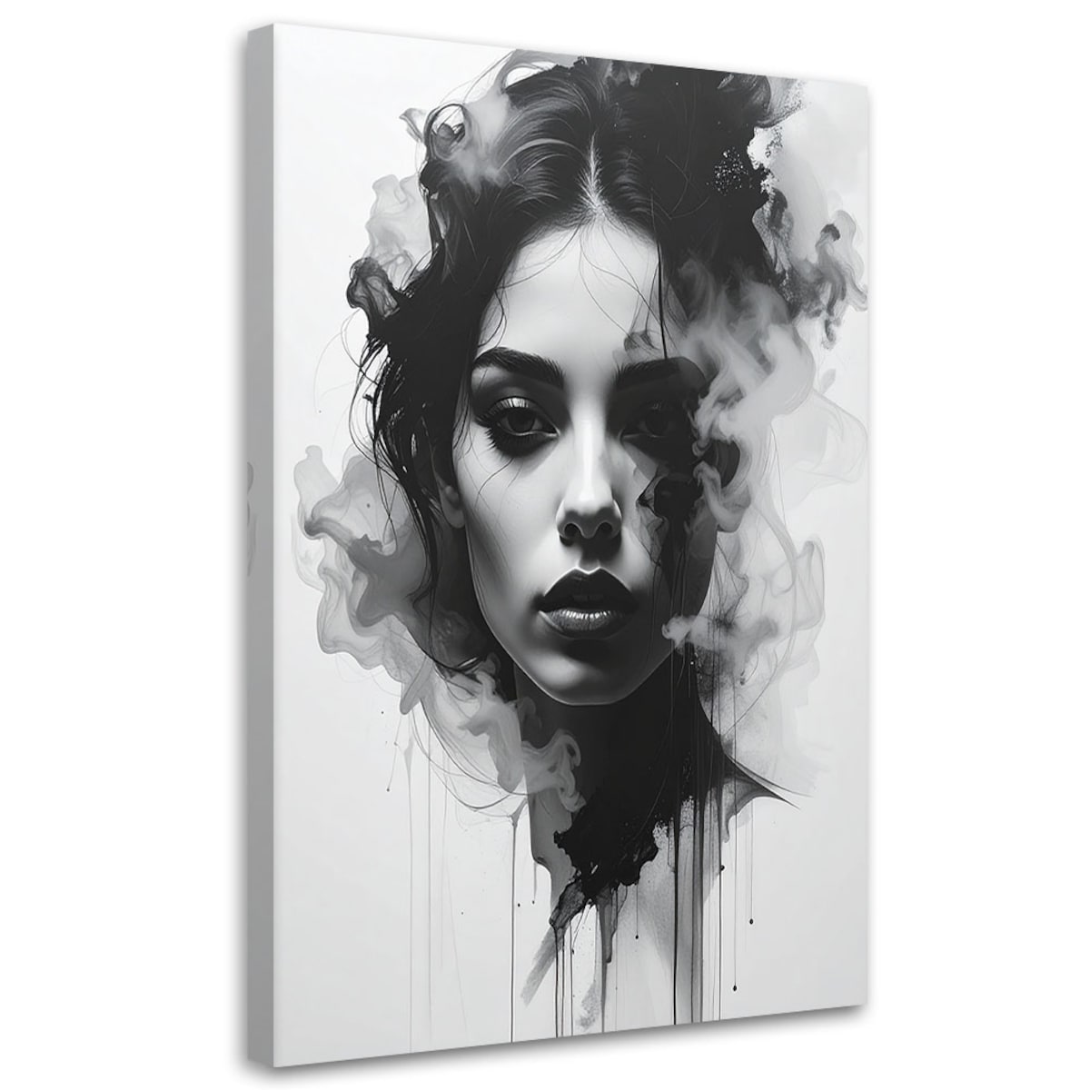Nowoczesny obraz do salonu sypialni, Abstrakcja Kobieta portret czarno biały z efektem dymu 60x90 cm