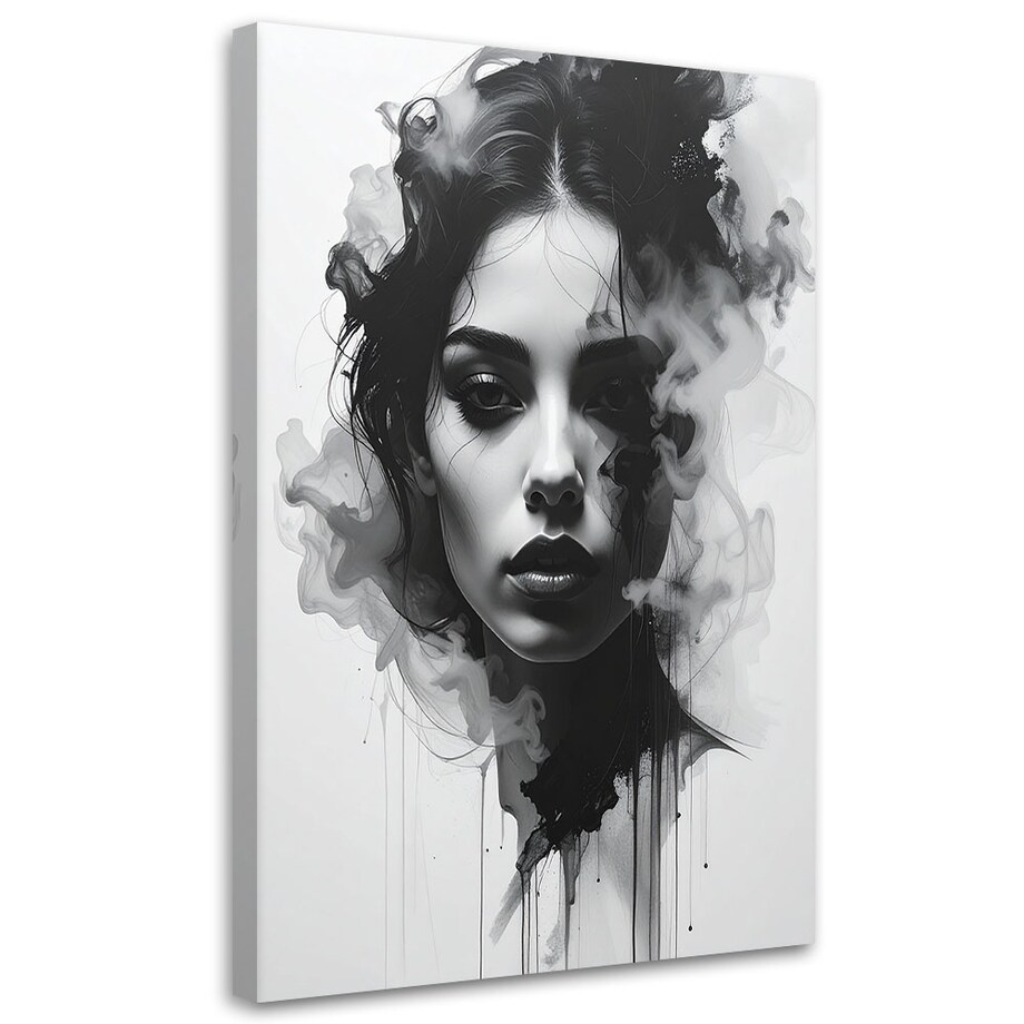 Nowoczesny obraz do salonu sypialni, Abstrakcja Kobieta portret czarno biały z efektem dymu 60x90 cm