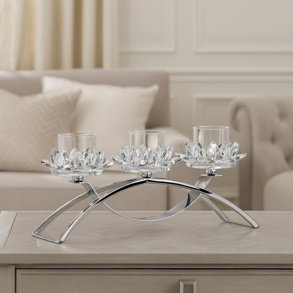 Świecznik potrójny Cristal glass trio z motywem kwiatowym