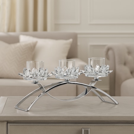 Świecznik potrójny Cristal glass trio z motywem kwiatowym