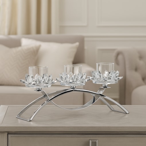 Świecznik potrójny Cristal glass trio z motywem kwiatowym