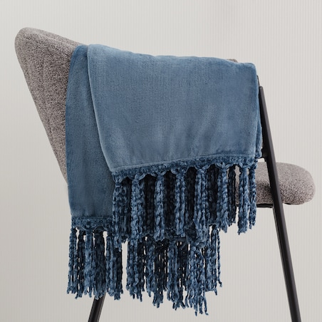 Jednokolorowy koc Tassels 130x170 cm
