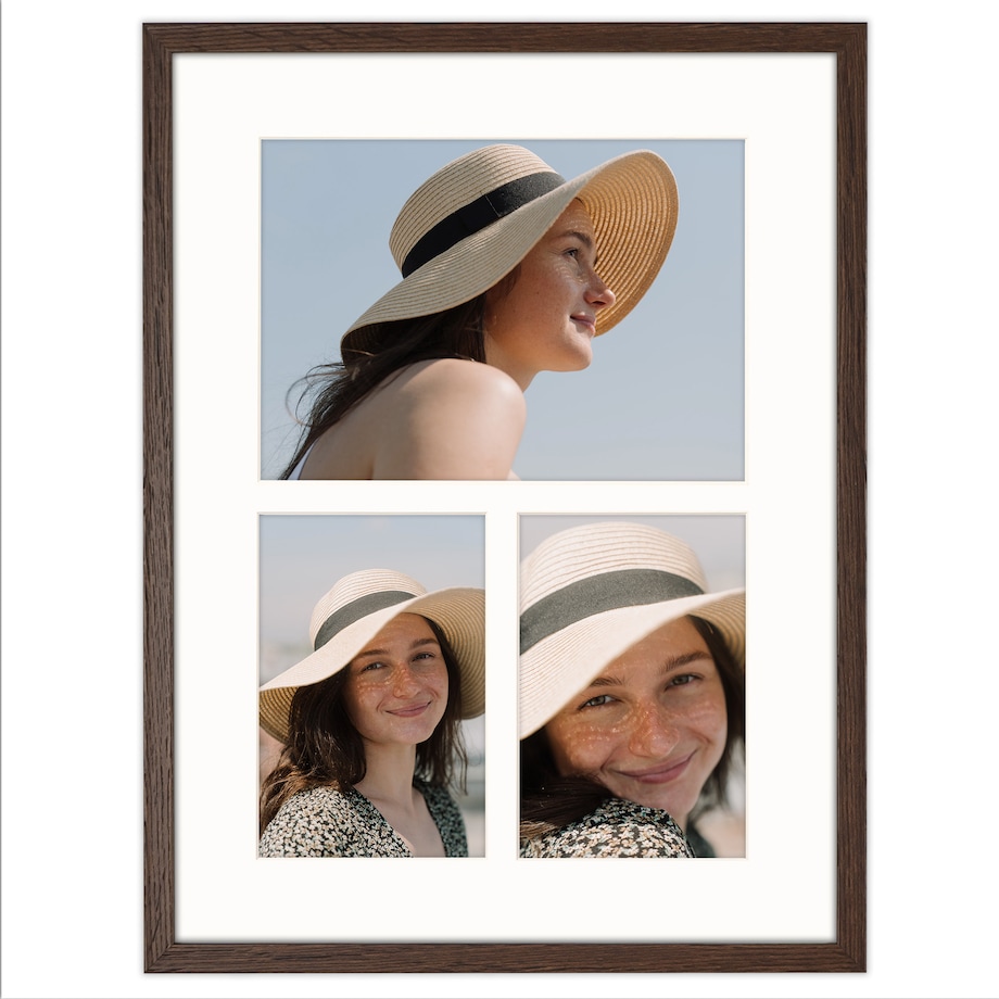 Ramka na 3 zdjęcia 2x 10x15 1x 15x21 brązowa foto galeria 30x40 cm FRAMAI