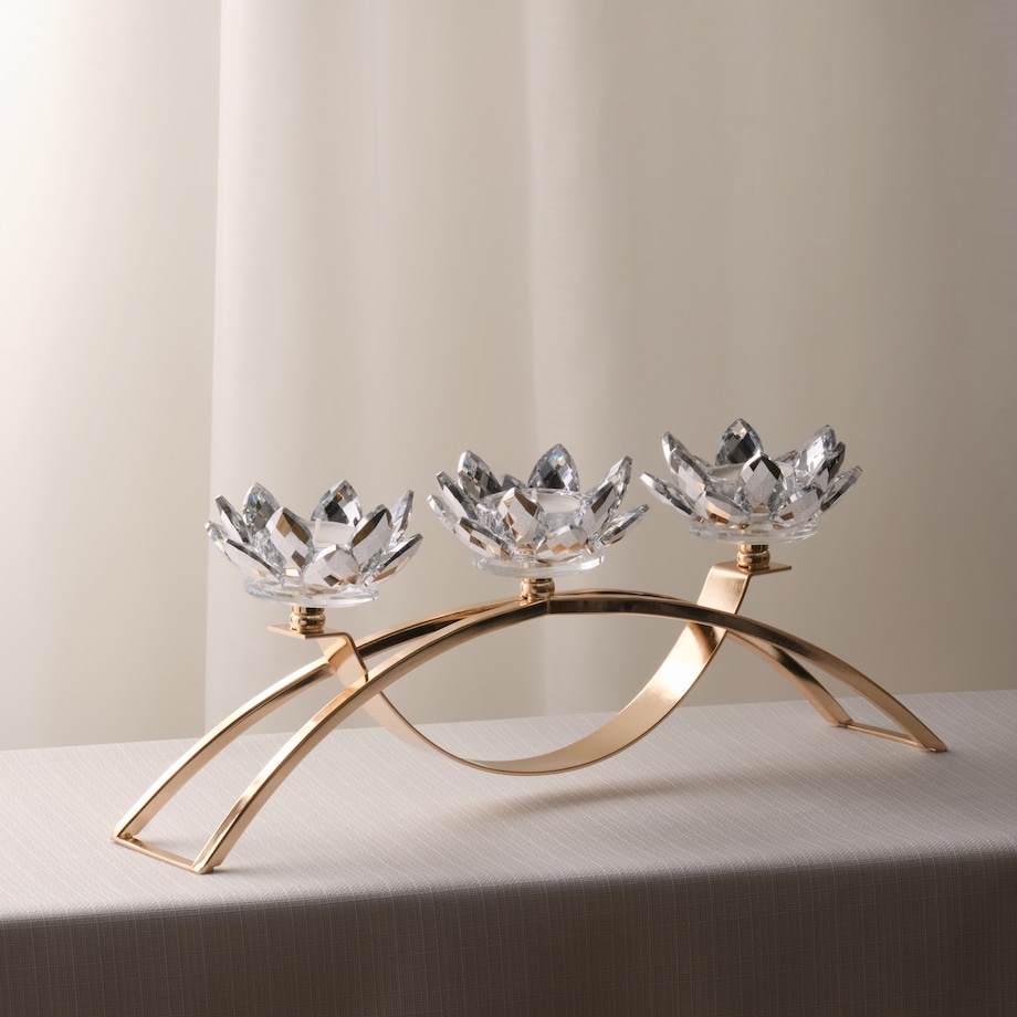 Świecznik potrójny Cristal shine trio z motywem kwiatowym