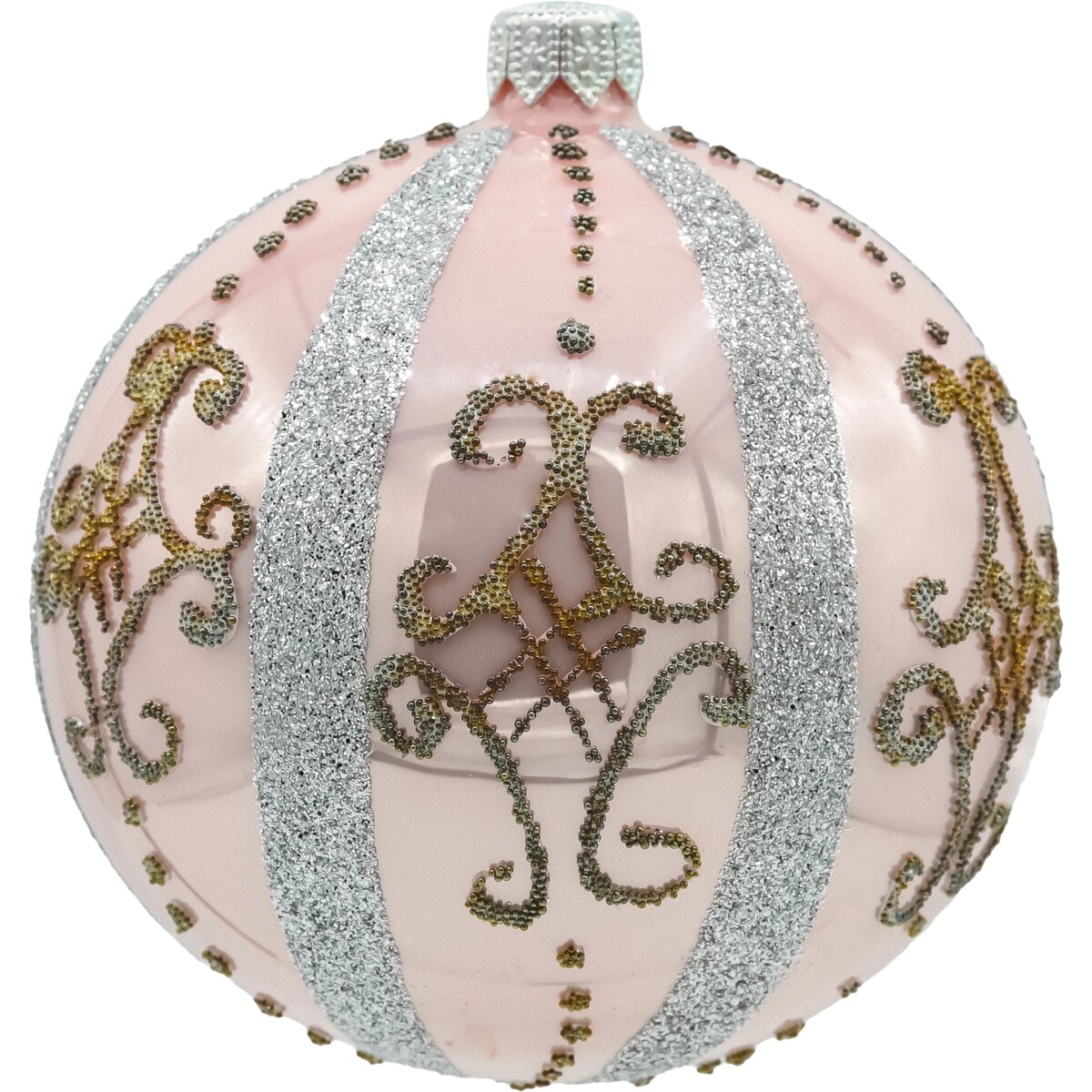 Bombka choinkowa: Różowa z eleganckimi srebrnymi zdobieniami