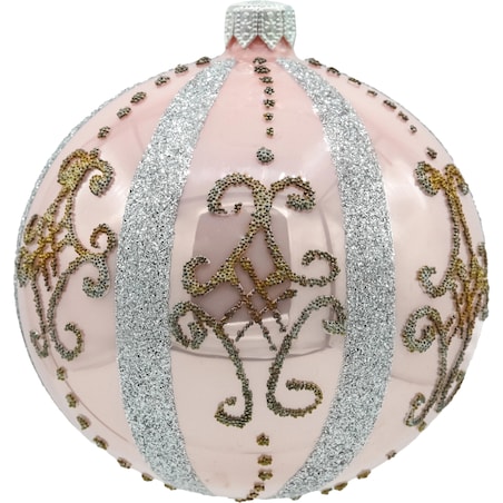 Bombka choinkowa: Różowa z eleganckimi srebrnymi zdobieniami