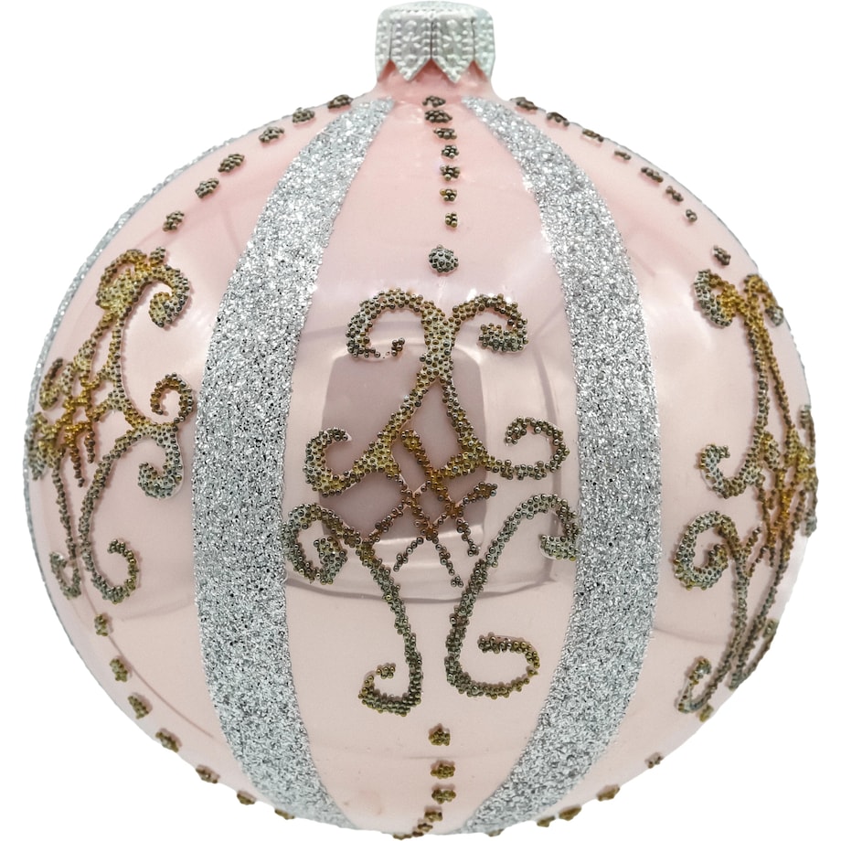 Bombka choinkowa: Różowa z eleganckimi srebrnymi zdobieniami