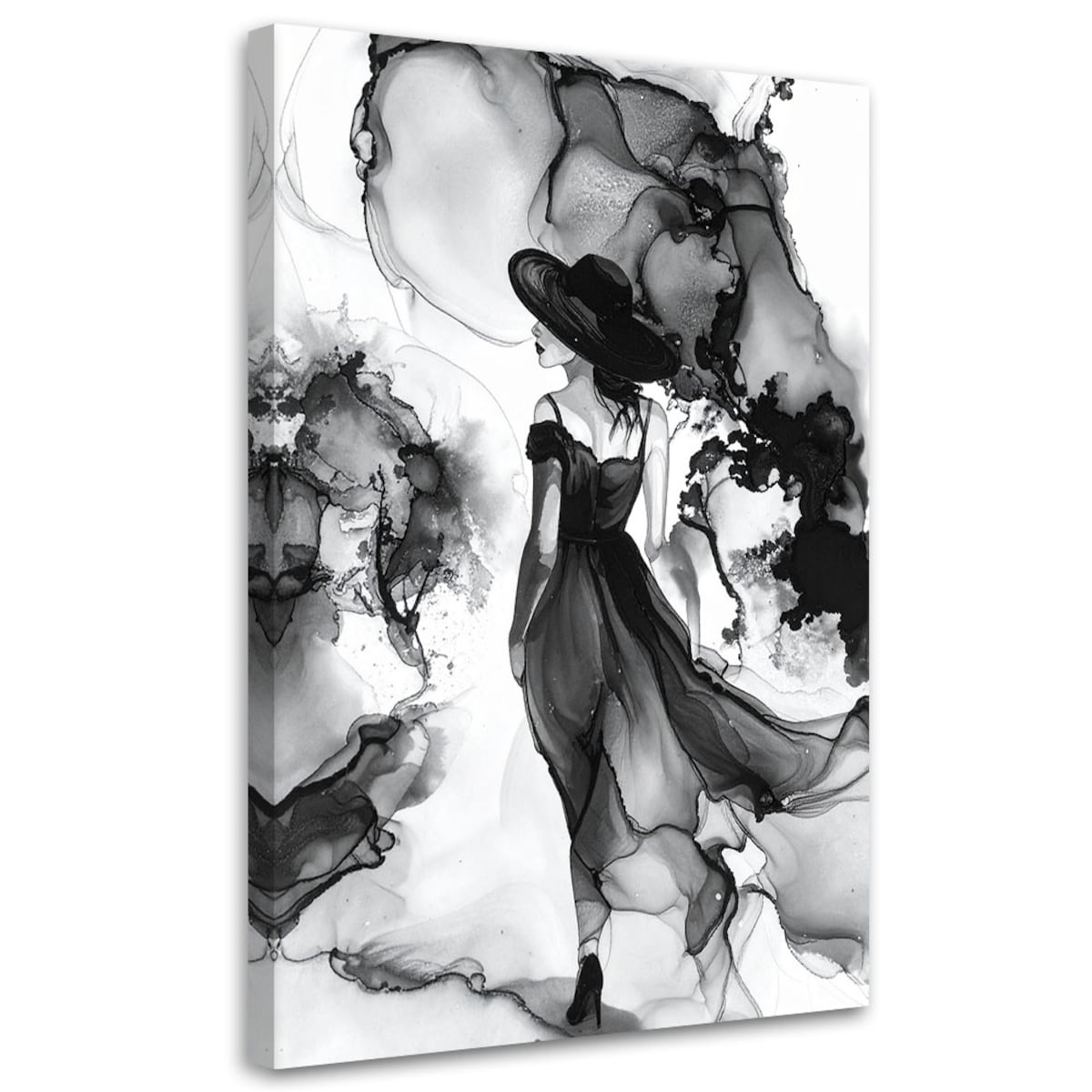 Obraz czarno biały do salonu sypialni, Kobieta abstrakcja atrament 40x60