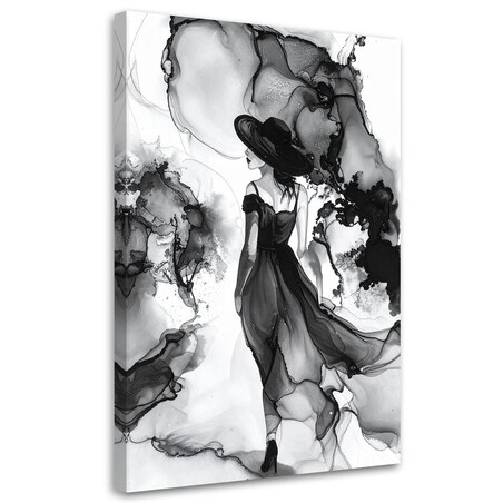 Obraz czarno biały do salonu sypialni, Kobieta abstrakcja atrament 40x60