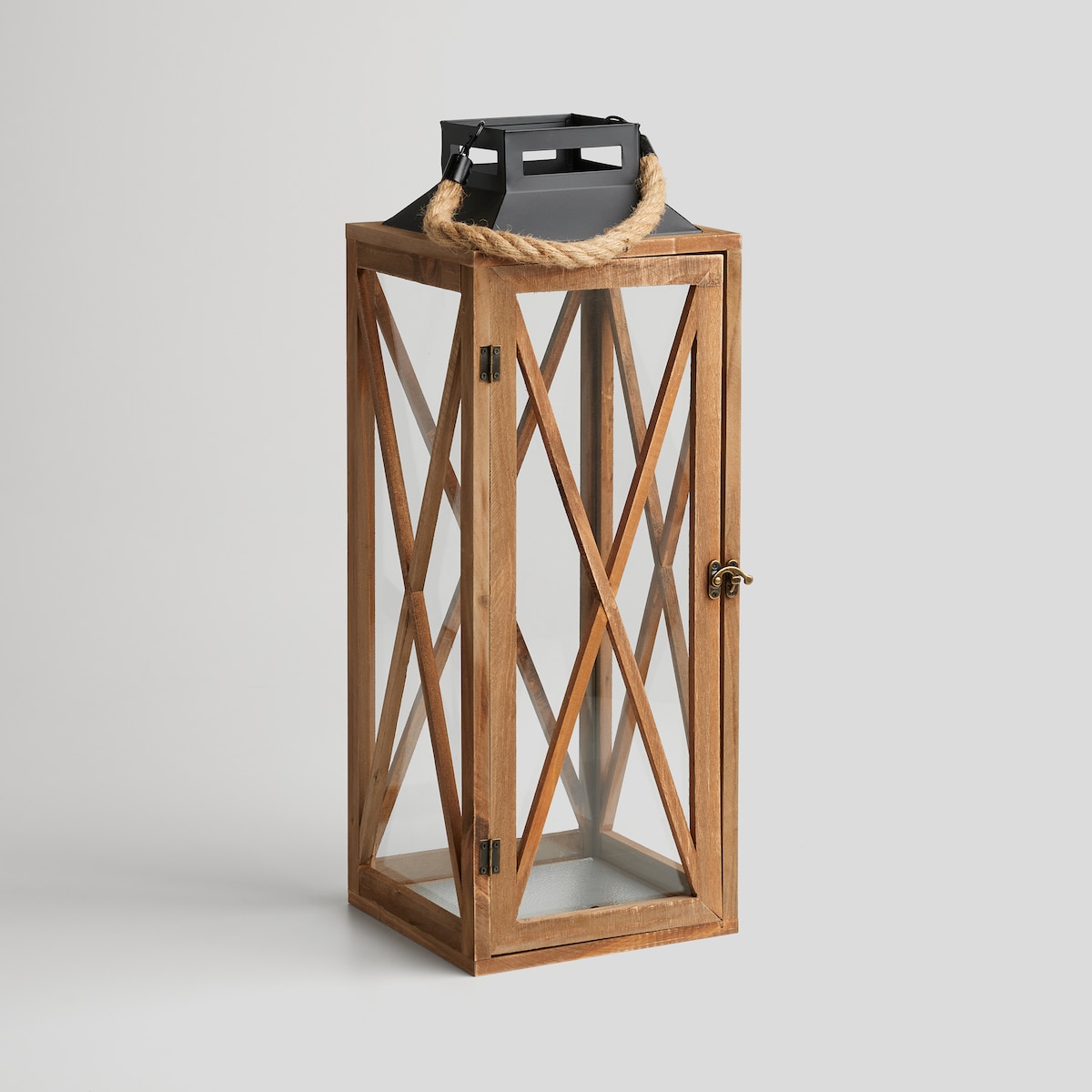 Drewniany lampion ze szprosami i rączka ze sznurka argenteris