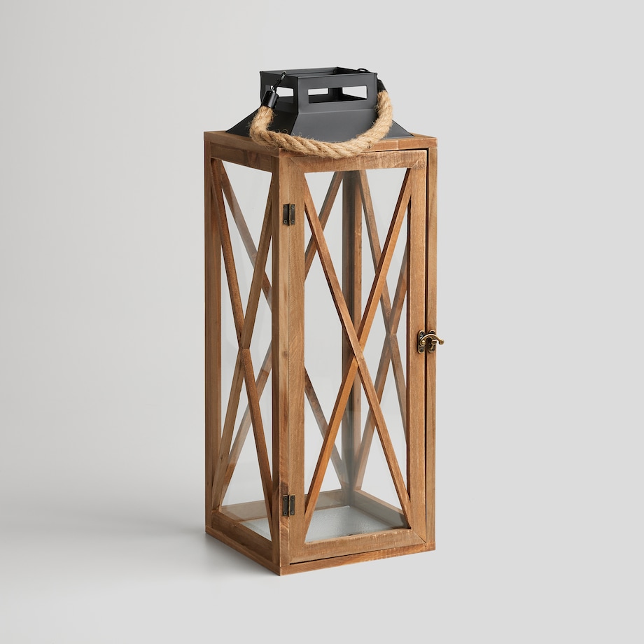 Drewniany lampion ze szprosami i rączka ze sznurka argenteris