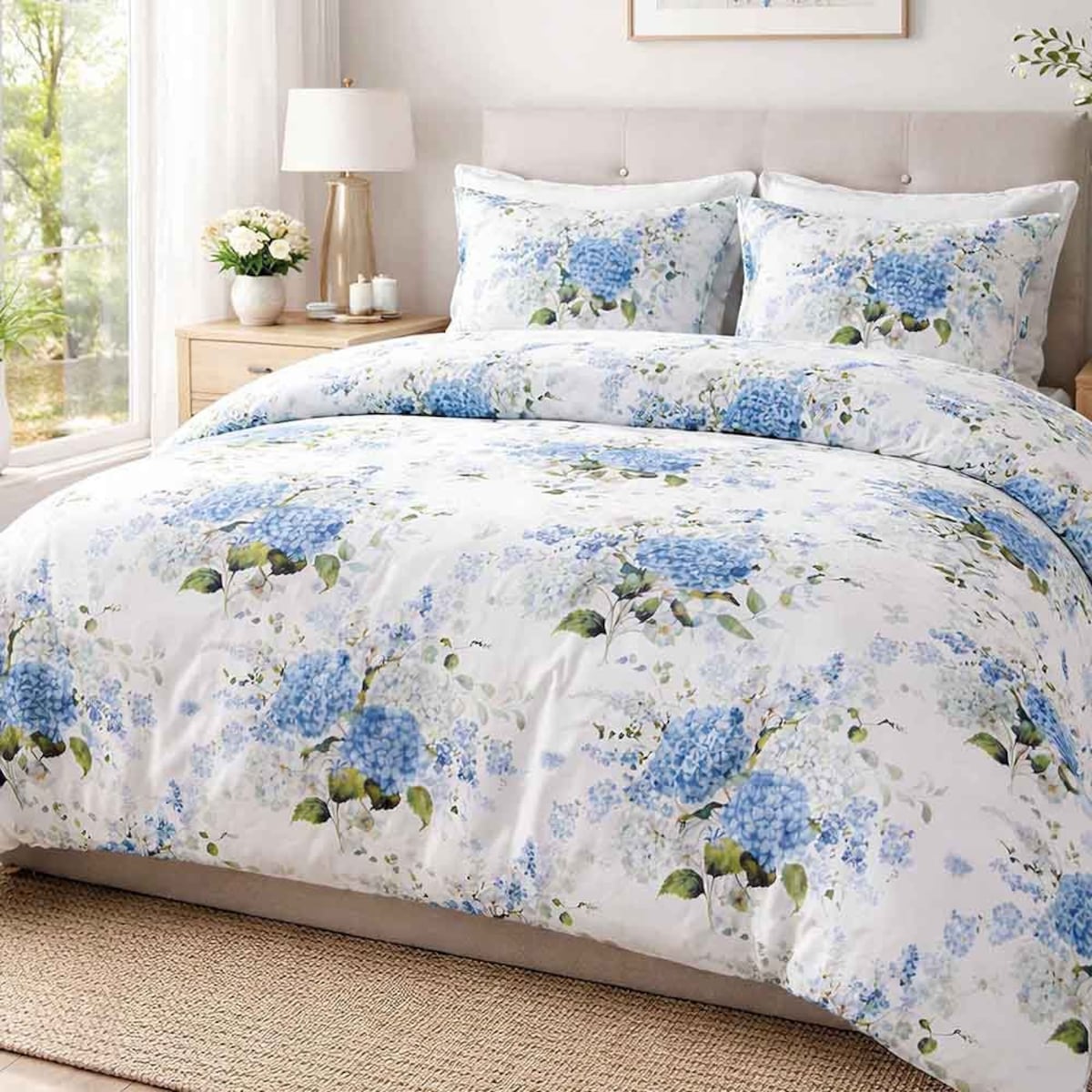 Pościel flanelowa Amelia Blue, biała w niebieskie kwiaty, Flanelove, Darymex