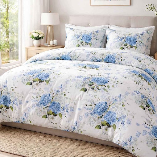 Pościel flanelowa Amelia Blue, biała w niebieskie kwiaty, Flanelove, Darymex