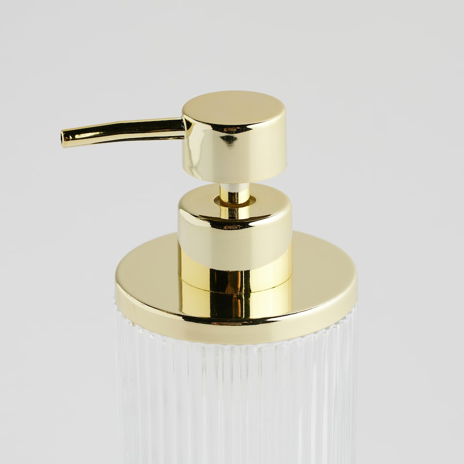 Dozownik łazienkowy z ryflowanego szkła zdobiony metalem marcella