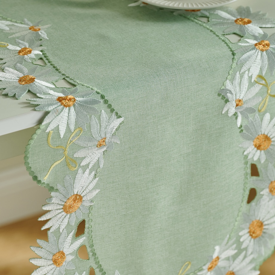 Bieżnik Haftowany Mintsy 35x174 cm z motywem kwiatowym