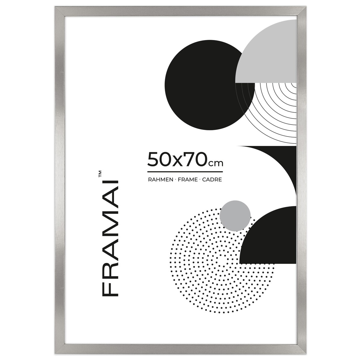 Ramka na zdjęcia 50x70 cm srebrna rama MDF z plexi do powieszenia pion poziom klasyczna ramka FRAMAI