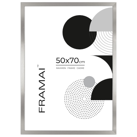 Ramka na zdjęcia 50x70 cm srebrna rama MDF z plexi do powieszenia pion poziom klasyczna ramka FRAMAI