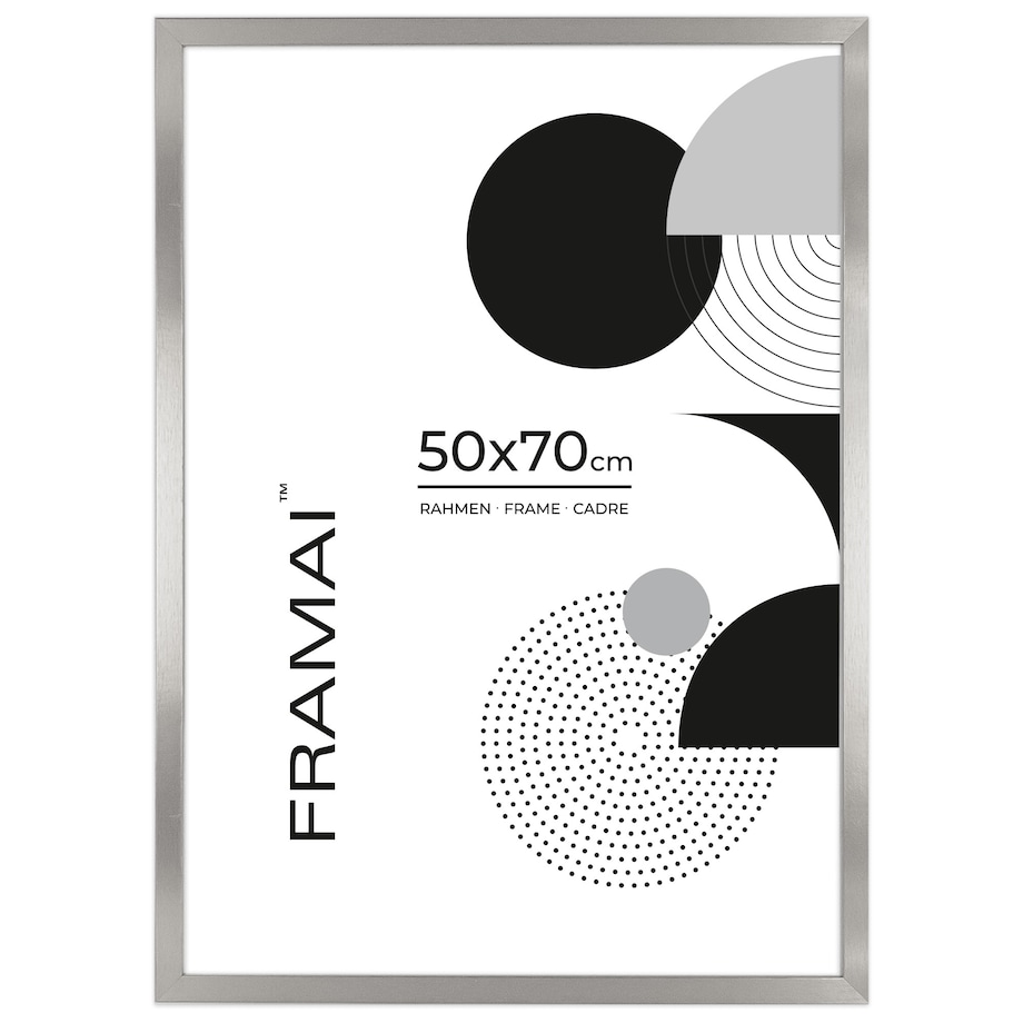 Ramka na zdjęcia 50x70 cm srebrna rama MDF z plexi do powieszenia pion poziom klasyczna ramka FRAMAI