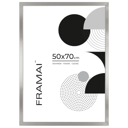 Ramka na zdjęcia 50x70 cm srebrna rama MDF z plexi do powieszenia pion poziom klasyczna ramka FRAMAI