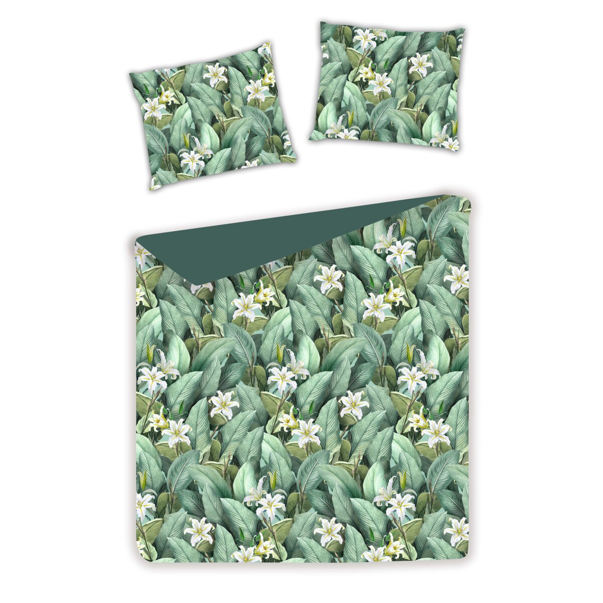 Pościel z bawełny satynowej Islano 160x200 cm z motywem liści