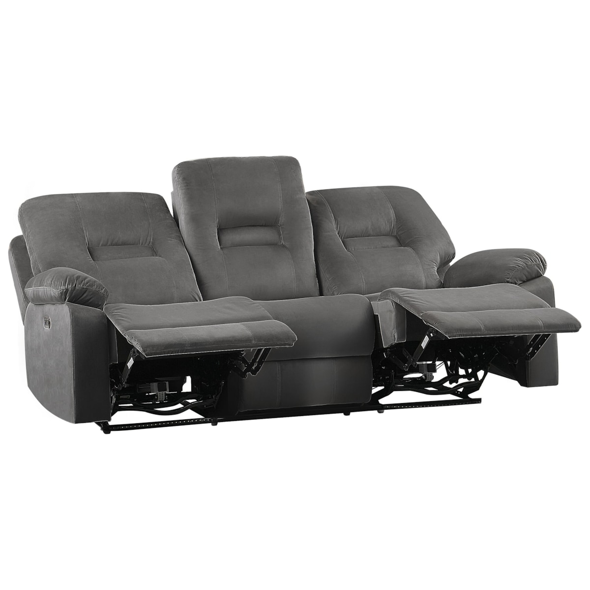 Sofa z elektryczną funkcją relaksu 3-osobowa welurowa LED z ładowarką szara BERGEN