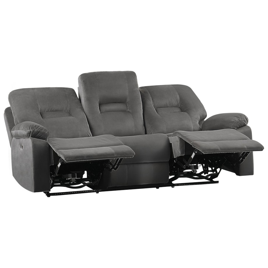 Sofa z elektryczną funkcją relaksu 3-osobowa welurowa LED z ładowarką szara BERGEN