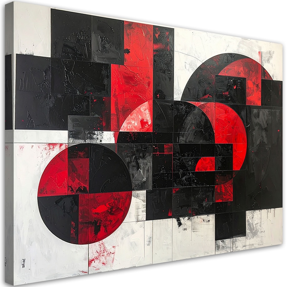 Obraz do salonu sypialni, Abstrakcja tekstura koła kształty czarno czerwony