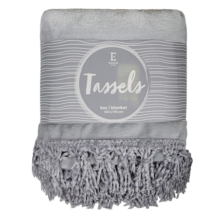 Jednokolorowy koc Tassels 130x170 cm