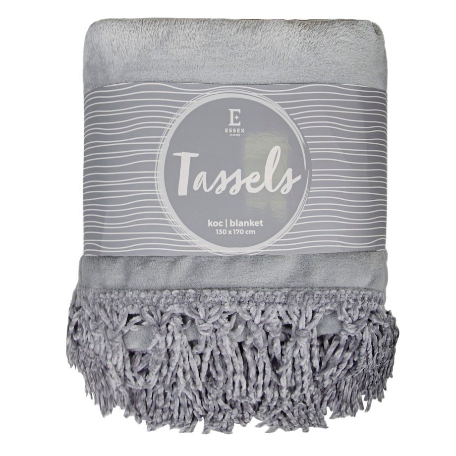 Jednokolorowy koc Tassels 130x170 cm