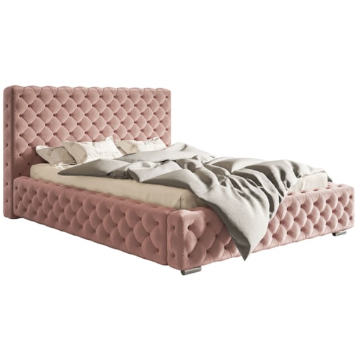Łóżko do sypialni 160x200 BEN 15 tapicerowane, pikowane wezgłowie- różowe