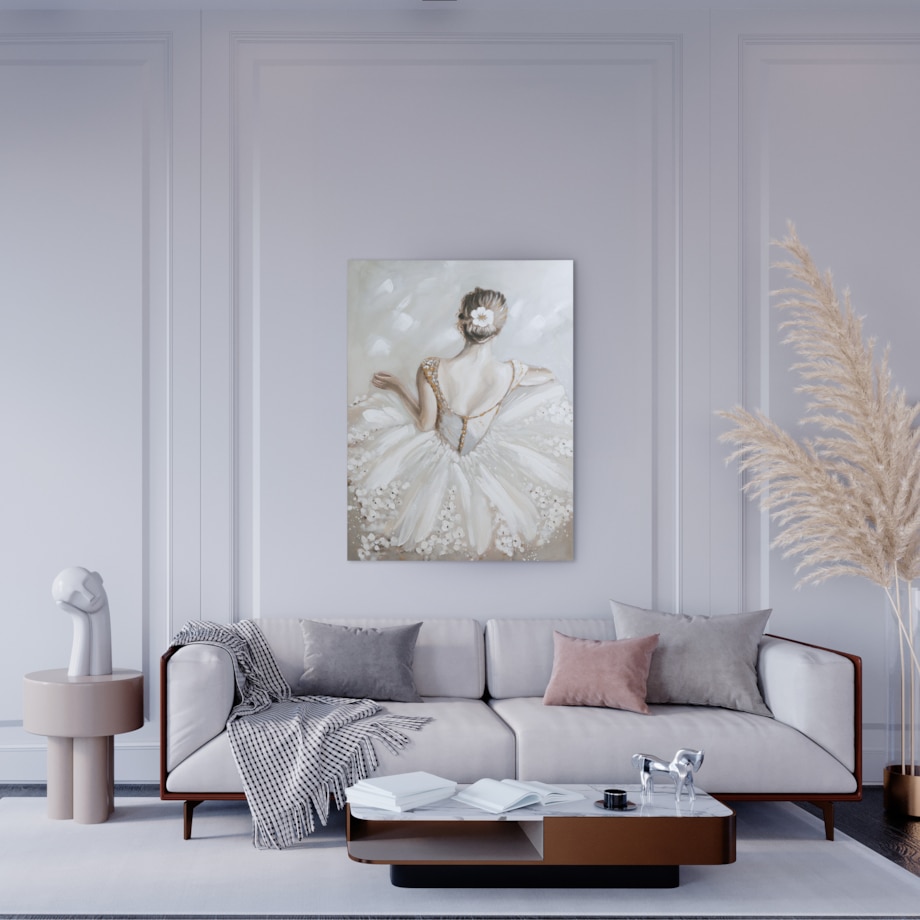 Ręcznie zdobiony obraz z płótnie z motywem baletnicy soloto 90x120
