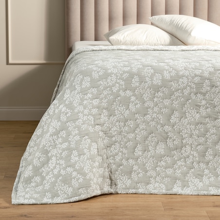 Wzorzysta żakardowa narzuta na łóżko z bawełną Flodow 200x220 cm z motywem kwiatowym