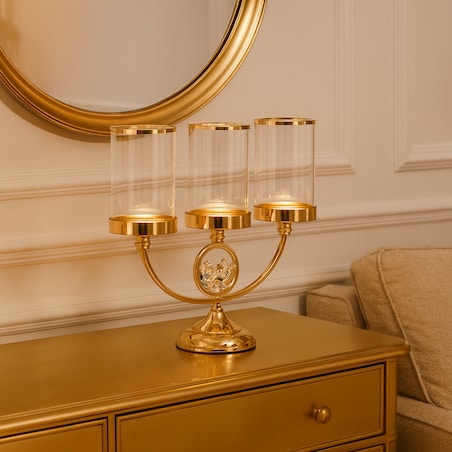 Świecznik potrójny Cristal shine brooche z motywem kwiatowym