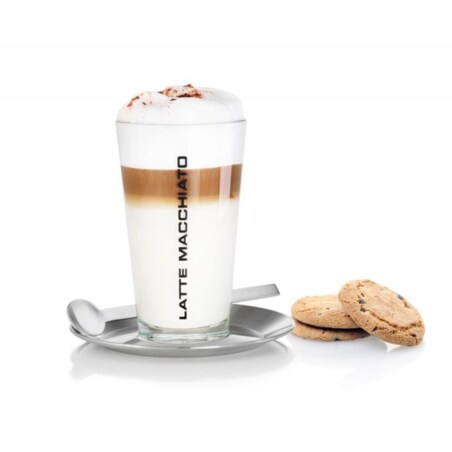 Trzyczęściowy zestaw do macchiato CONO - szkło, stal matowa, 350 ml, 15,5x15 cm