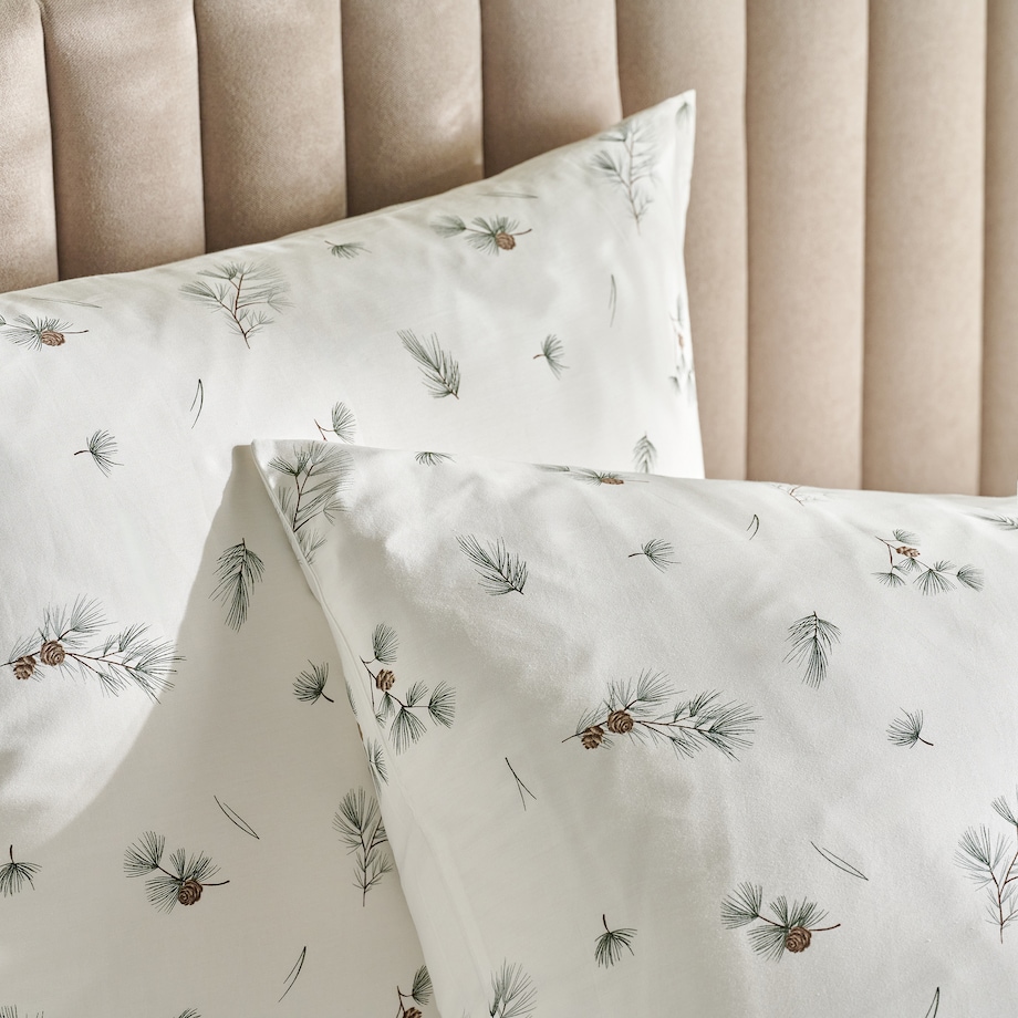 Pościel z bawełny satynowej Grineso 200x220 cm z motywem liściastym i szyszką