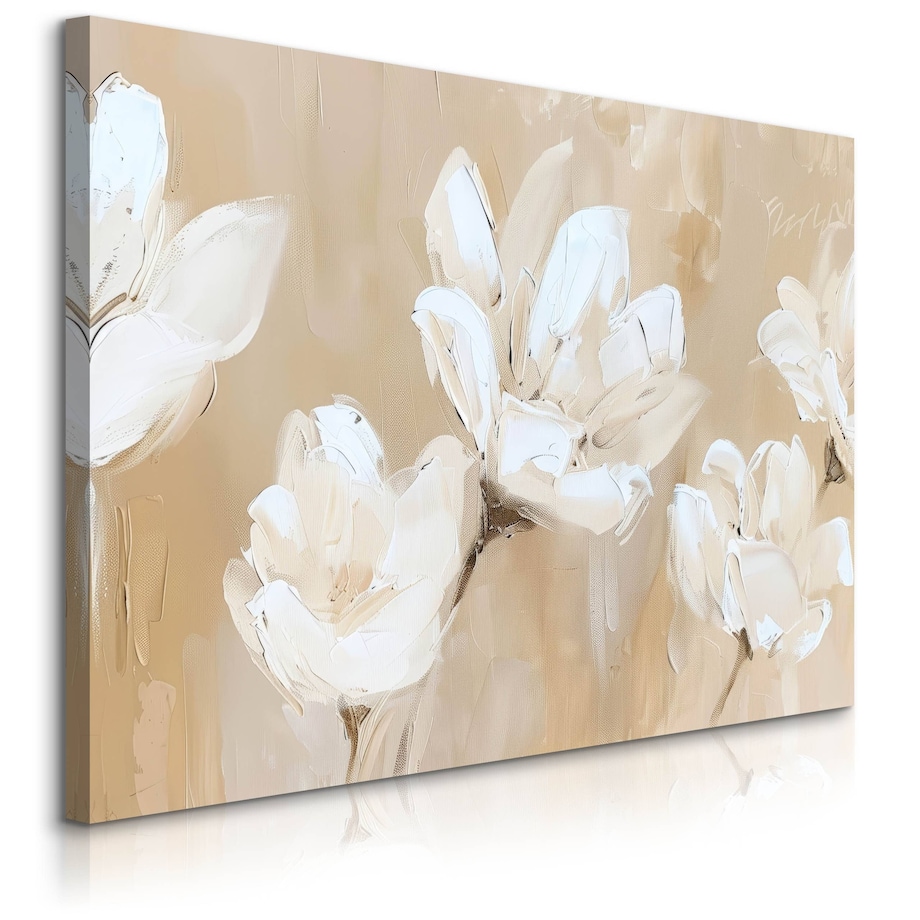 Obraz Na Płótnie Do Sypialni Białe Kwiaty Natura Malarstwo Vintage 70x50cm