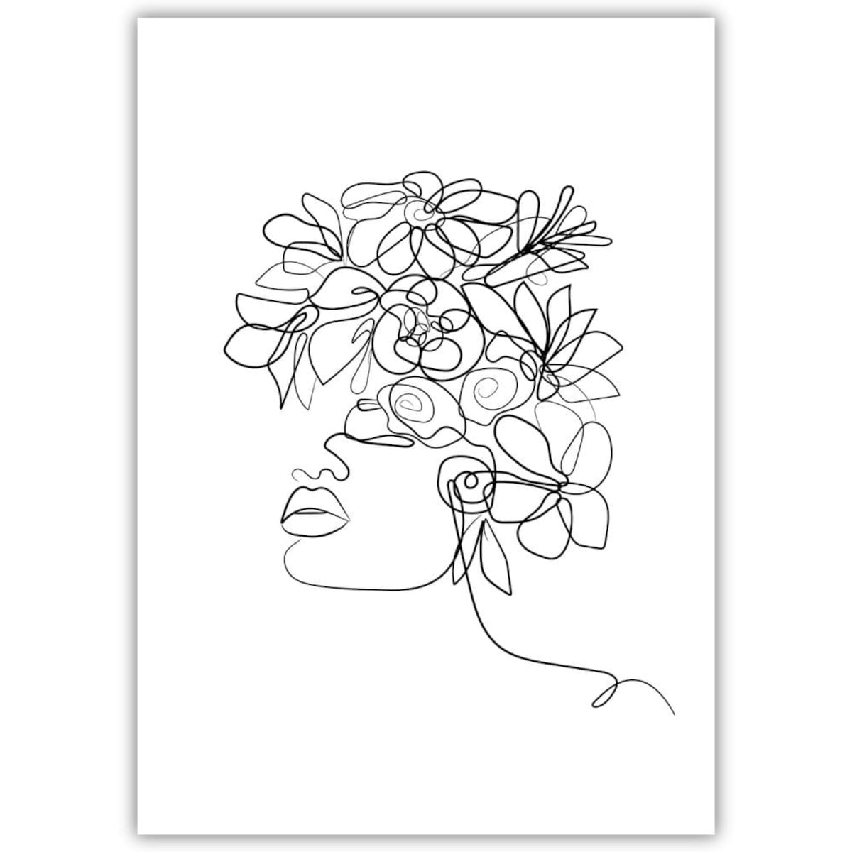 plakat line art kobieta w kwiatach 21x30 cm