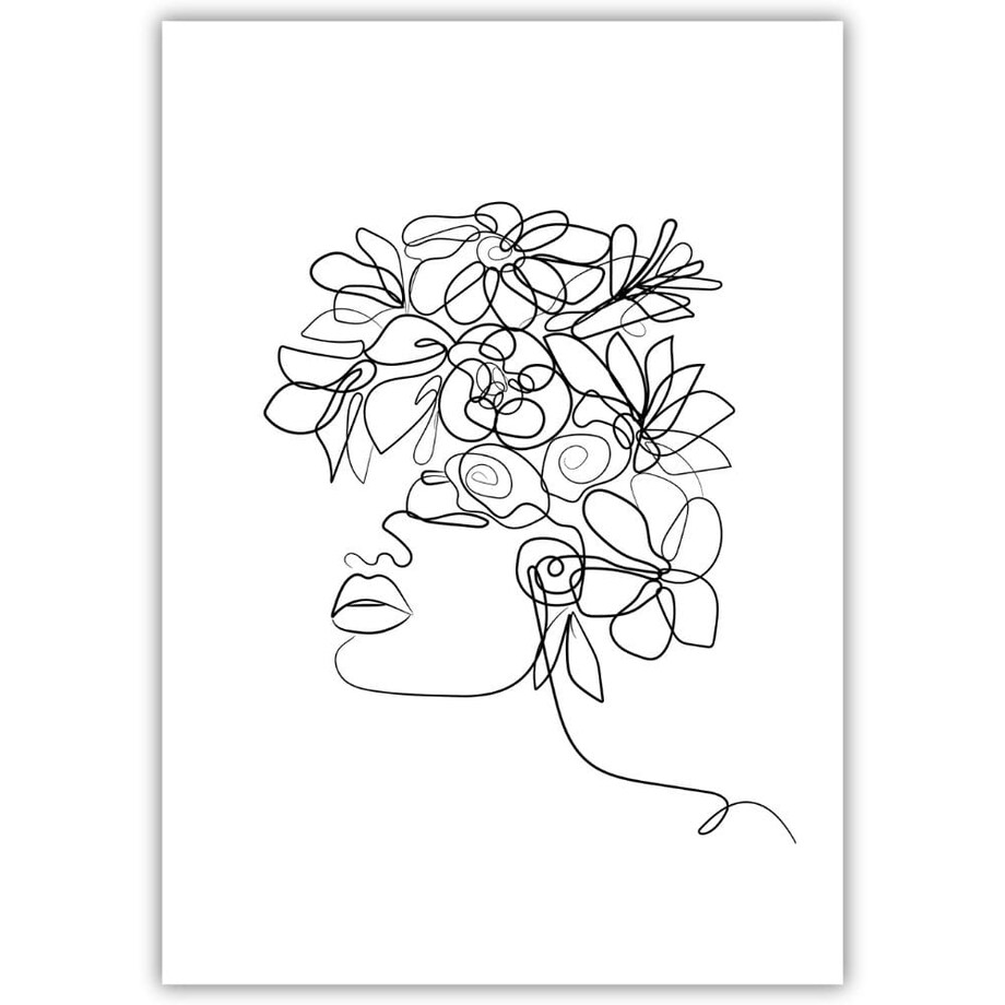 plakat line art kobieta w kwiatach 21x30 cm