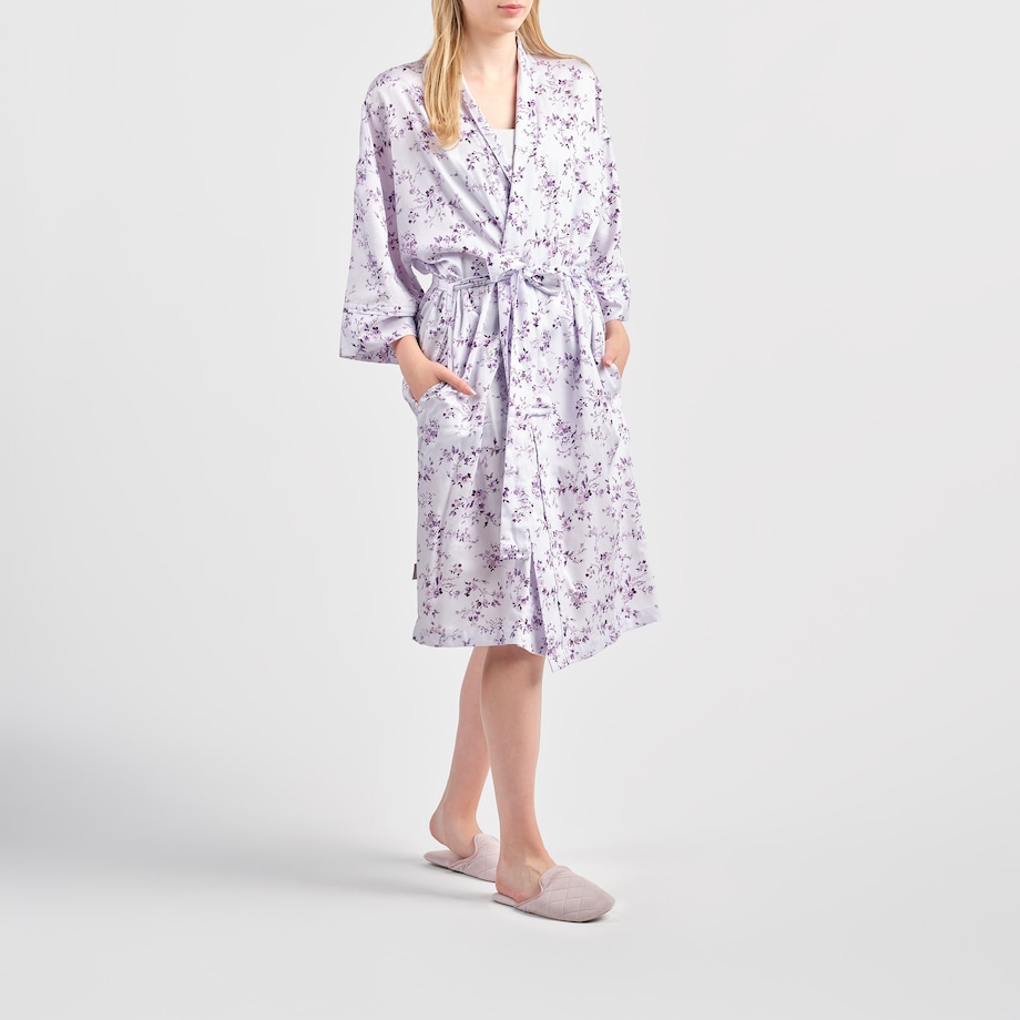 Szlafrok z bawełny satynowej Fiorre z motywem kwiatowym