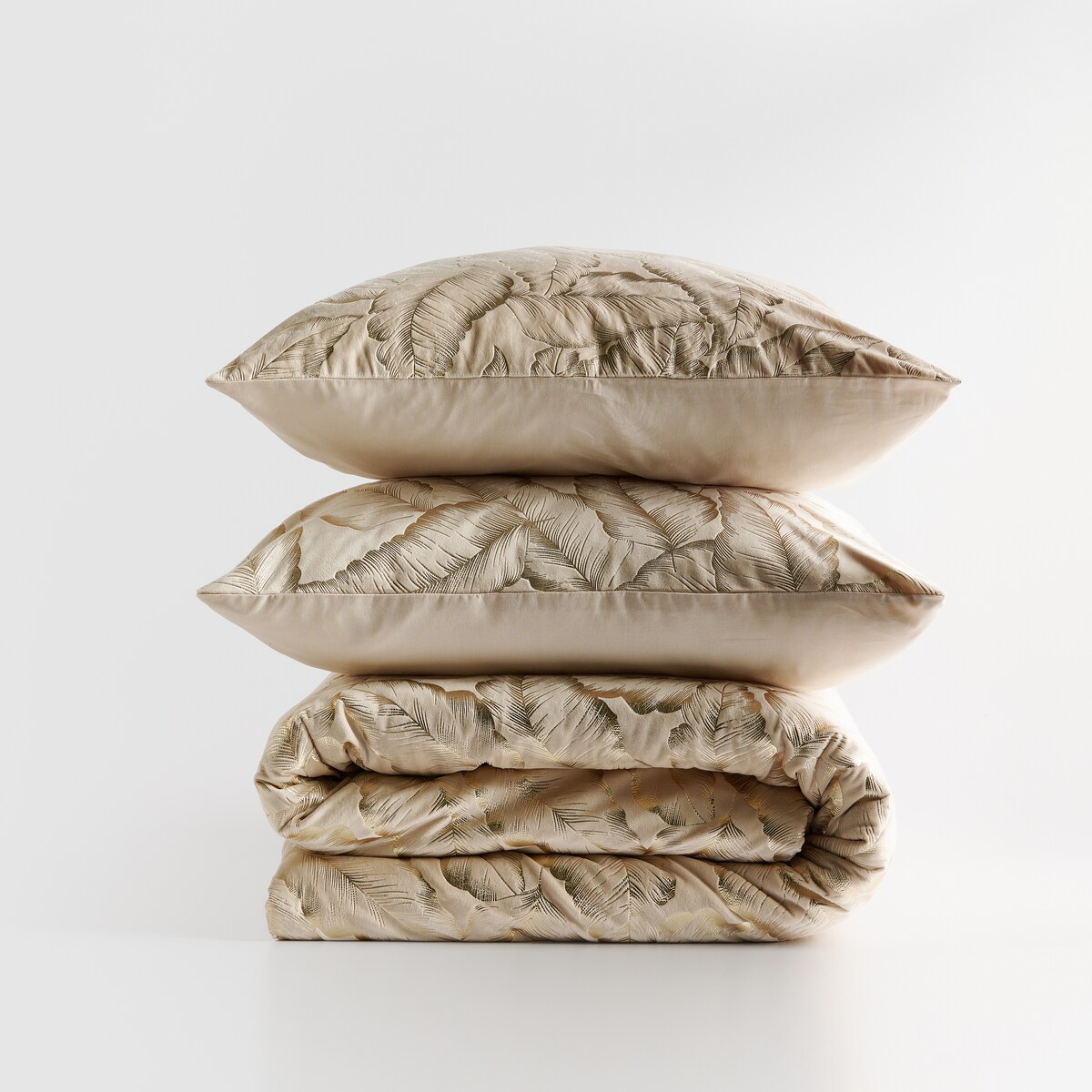 Pościel welwetowa ze złotym nadrukiem Foglare 200x220 cm z motywem liściastym