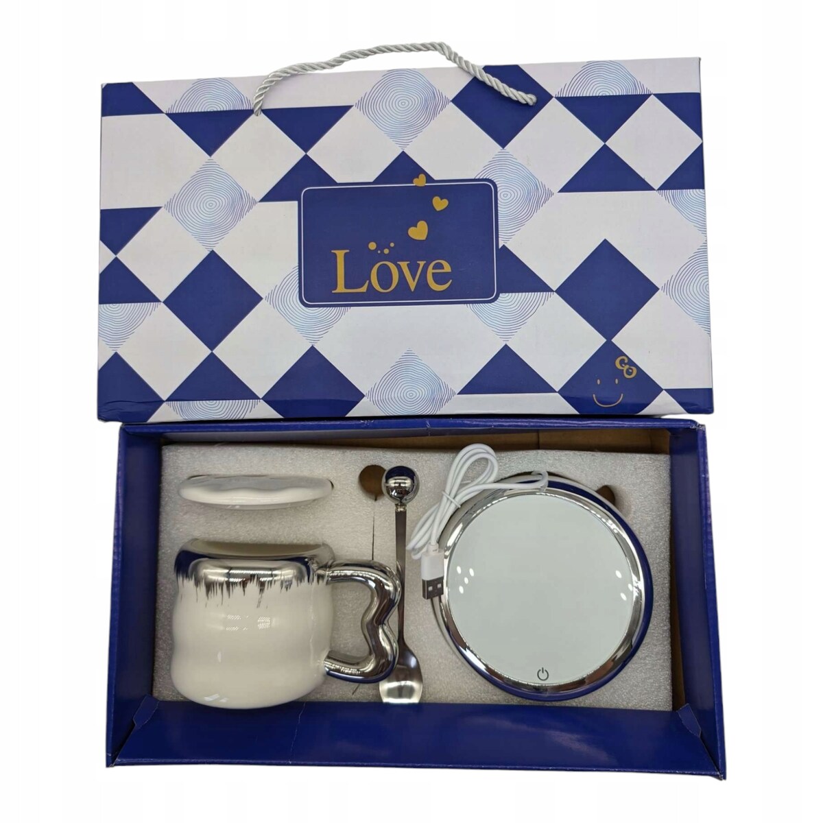 ZESTAW KUBEK Z PODGRZEWACZEM + Łyżka + Kabel USB PREZENT KUBEK ŚWIĄTECZNY