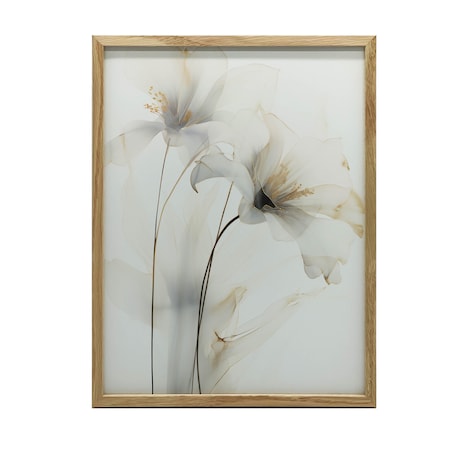 Białe Lilie ze Złotym Blaskiem, 50x70 cm, rama drewniana jasny dąb, papier matowy 230 gsm