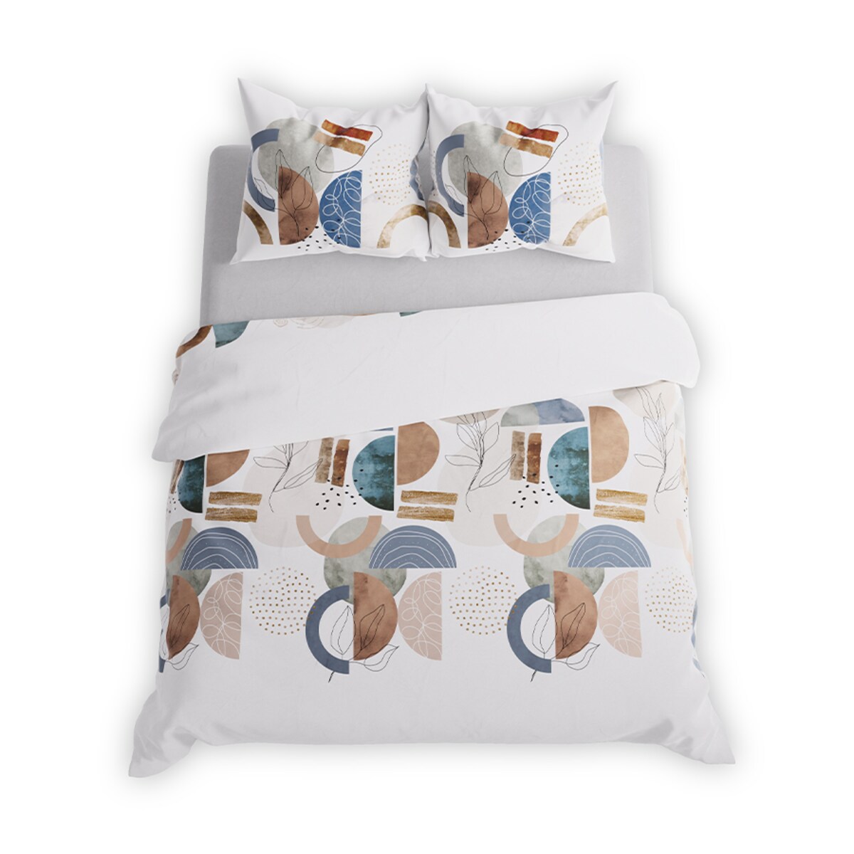 FABIOLA Pościel z bawełny satynowej - nowoczesna geometria, beż, granat, brąz - 160x200cm