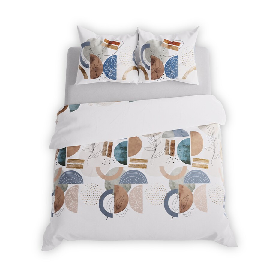 FABIOLA Pościel z bawełny satynowej - nowoczesna geometria, beż, granat, brąz - 160x200cm